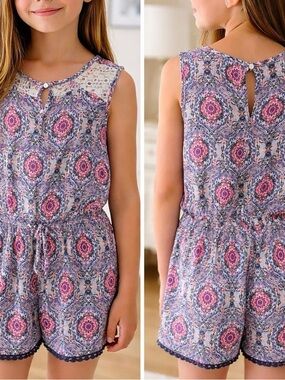 Joey B Floral Paisley Sleeveless Romper in Pink & Blue